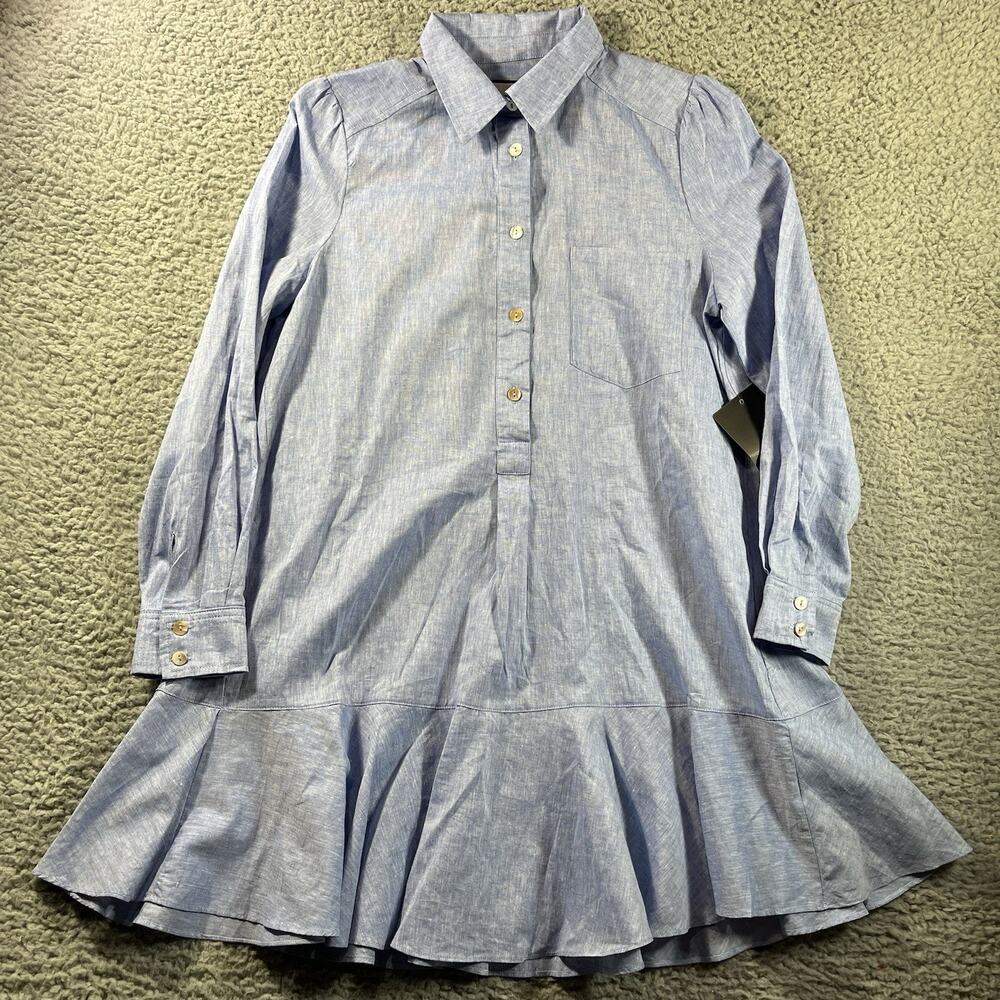 Tuckernuck Blue Chambray Ruffle Hem Long Sleeve Shirt Dress Womens Medium NWT